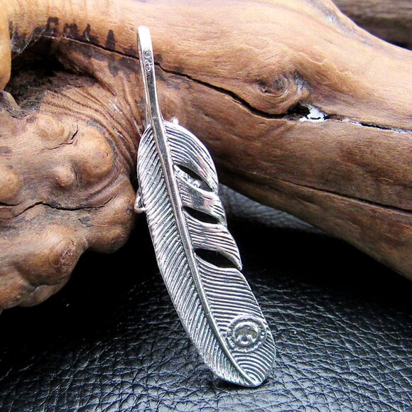 Solid 925 Sterling Silver Eagle Claw & Feather Slide Pendant – Native-Style Hawk - Picture 3 of 8